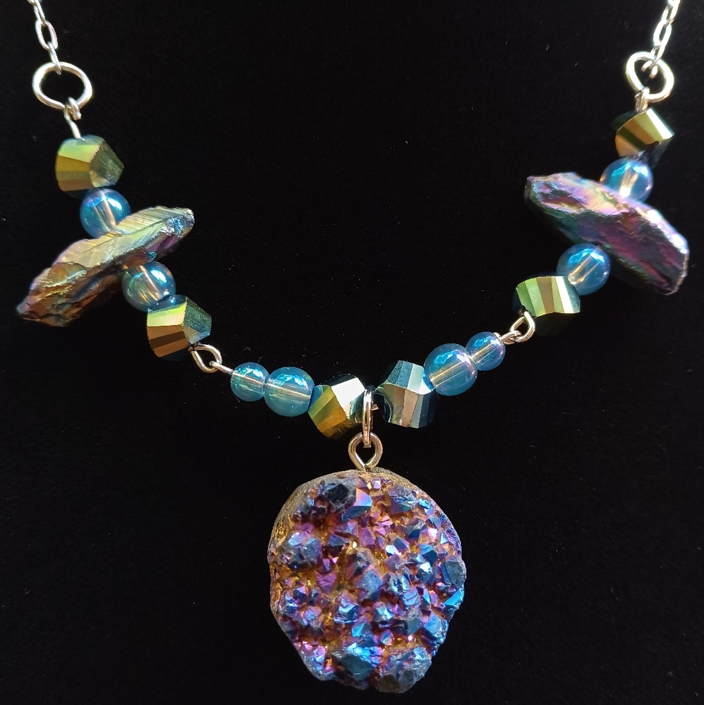 Handmade Crystal And Glass Beaded Chain Necklace